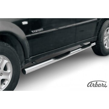 Защита порогов d76 с проступями Arbori нерж. сталь для SsangYong REXTON 2010-2012