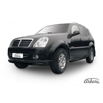Защита переднего бампера d76+d57 двойная Arbori черн. для SsangYong REXTON 2010-2012