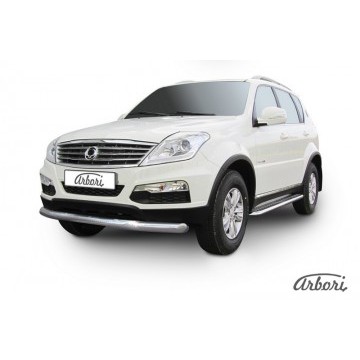 Защита переднего бампера d76 Arbori нерж. сталь для SsangYong REXTON 2013-2017