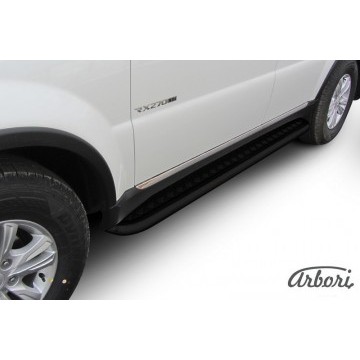 Защита штатных порогов Arbori d57 с листом SSANGYONG Rexton NEW 2013-чёрн.