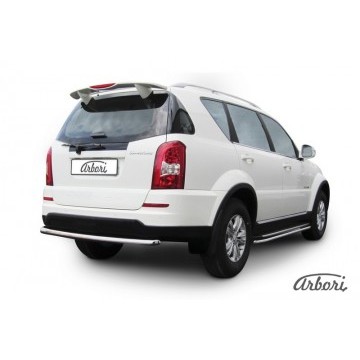 Защита заднего бампера d57 радиусная Arbori нерж. сталь для SsangYong REXTON 2013-2017