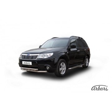 Защита переднего бампера d76+d57 двойная Arbori нерж. сталь для Subaru FORESTER 2008-2013