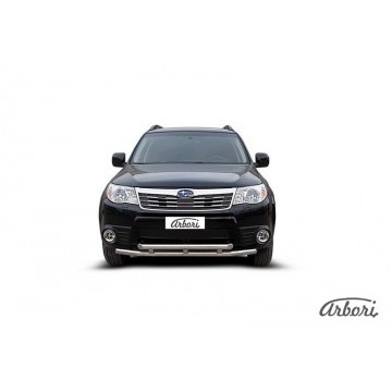 Защита переднего бампера d57+d57 двойная Arbori нерж. сталь для Subaru FORESTER 2008-2013