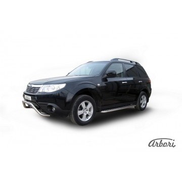 Защита порогов d42 с листом Arbori нерж. сталь для Subaru FORESTER 2008-2013