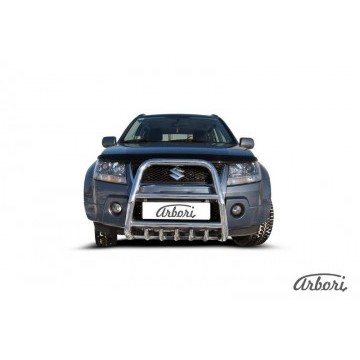 Кенгурятник d57 высокий с защитой картера Arbori нерж. сталь для Suzuki GRAND VITARA 5дв. 2005-2008