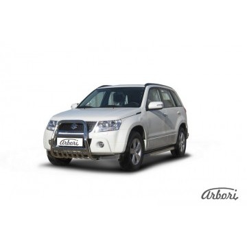Кенгурятник d57 высокий с защитой картера Arbori нерж. сталь для Suzuki GRAND VITARA 5дв. 2008-2012