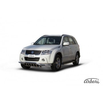 Защита переднего бампера d57 с защитой картера Arbori нерж. сталь для Suzuki GRAND VITARA 5дв. 2008-2012