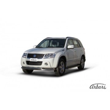 Защита переднего бампера d57+d57 двойная Arbori нерж. сталь для Suzuki GRAND VITARA 5дв. 2008-2012