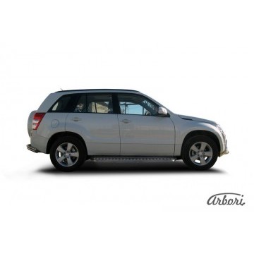 Защита порогов d42 с листом Arbori нерж. сталь для Suzuki GRAND VITARA 5дв. 2008-2012
