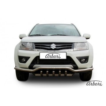 Защита переднего бампера d57 с защитой картера Arbori нерж. сталь для Suzuki GRAND VITARA 5дв. 2012-2015
