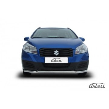 Зашита переднего бампера d57+d42 двойная Arbori нерж. сталь для Suzuki SX4 2014-нв