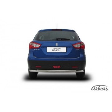 Защита заднего бампера d57+d42 двойная Arbori нерж. сталь для Suzuki SX4 2014-нв