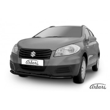 Зашита переднего бампера d57+d42 двойная Arbori черн. для Suzuki SX4 2014-нв