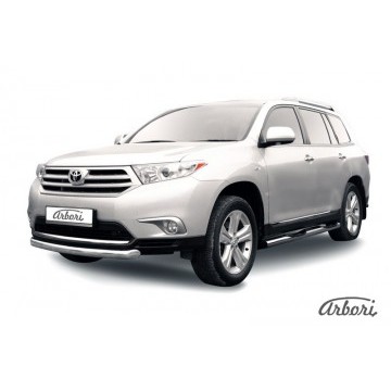 Защита переднего бампера d76 радиусная Arbori нерж. сталь для Toyota HIGHLANDER 2010-2013