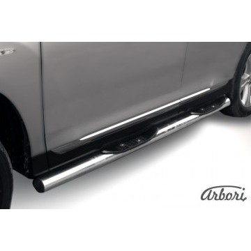 Защита порогов d76 с проступями Arbori нерж. сталь для Toyota HIGHLANDER 2010-2013