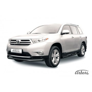Защита переднего бампера d76 длинная Arbori черн. для Toyota HIGHLANDER 2010-2013