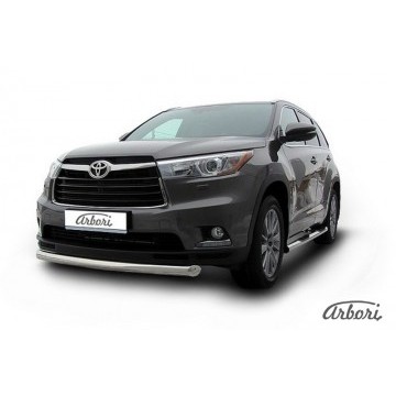 Защита переднего бампера d76 радиусная Arbori нерж. сталь для TOYOTA Highlander 2014-2016