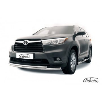 Защита переднего бампера d57+d42 двойная Arbori нерж. сталь для TOYOTA Highlander 2014-2016