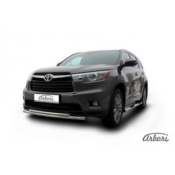 Защита переднего бампера d57+d42 двойная радиусная Arbori нерж. сталь для TOYOTA Highlander 2014-2016
