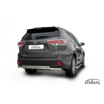 Защита заднего бампера d57+d42 двойная радиусная Arbori нерж. сталь для TOYOTA Highlander 2014-2016