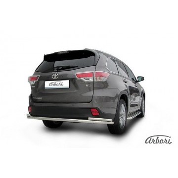 Защита заднего бампера d57+d42 двойная длинная Arbori нерж. сталь для TOYOTA Highlander 2014-2016