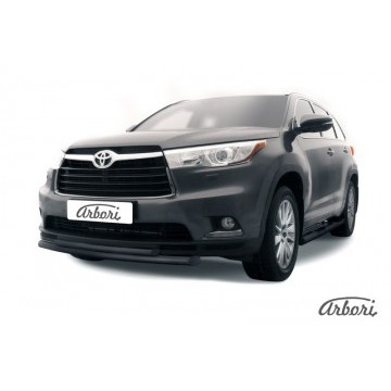 Защита переднего бампера d57+d42 двойная радиусная Arbori черн. для TOYOTA Highlander 2014-2016