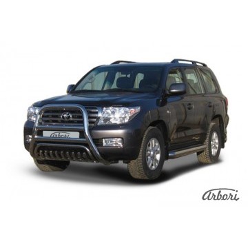 Кенгурятник d76 высокий с защитой картера Arbori нерж. сталь для Toyota LC200 2007-2012