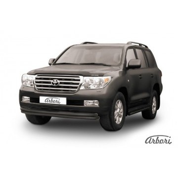 Защита переднего бампера d57+d57 двойная Arbori черн. для Toyota LC200 2007-2012