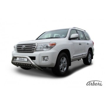 Кенгурятник d76 низкий широкий с ЗК и перемычкой Arbori нерж. сталь для Toyota LC200 2012-2013
