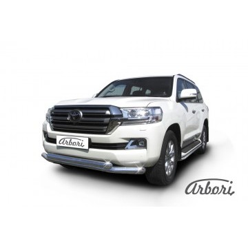 Защита переднего бампера d76+d76 двойная Arbori нерж. сталь для Toyota LC200 2015-нв