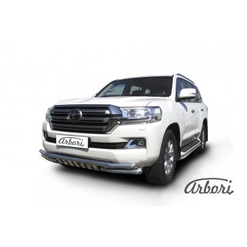 Защита переднего бампера d57+d57 двойная с защитой картера  Arbori нерж. сталь для Toyota LC200 2015-нв