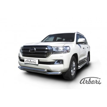 Защита переднего бампера d76+d57 двойная Arbori нерж. сталь для Toyota LC200 2015-нв