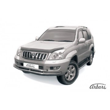Защита переднего бампера d57+d57 двойная Arbori нерж. сталь для Toyota LC Prado 2003-2009