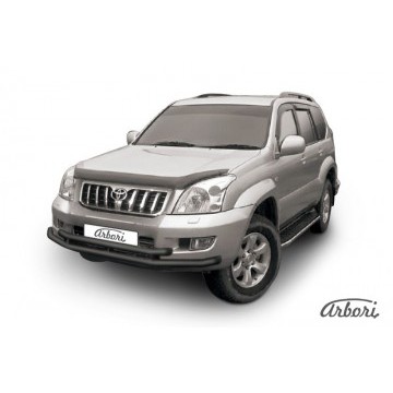 Защита переднего бампера d57+d57 двойная Arbori черн. для Toyota LC Prado 2003-2009