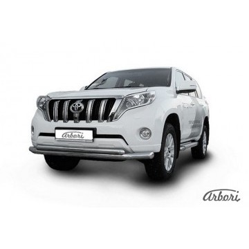 Защита переднего бампера d76+d57 двойная Arbori нерж. сталь для TOYOTA Land Cruiser Prado 2014-2017