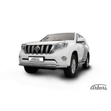 Защита переднего бампера d57+d57 двойная Arbori нерж. сталь для TOYOTA Land Cruiser Prado 2014-2017