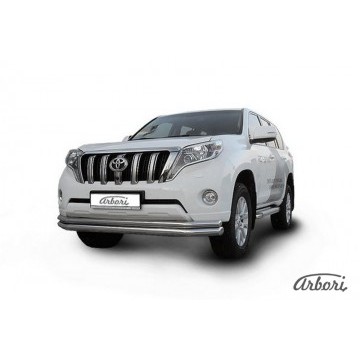 Защита переднего бампера d76+d57 двойная длинная Arbori нерж. сталь для TOYOTA Land Cruiser Prado 2014-2017
