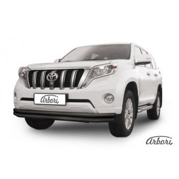Защита переднего бампера d76+d57 двойная длинная Arbori черн. для TOYOTA Land Cruiser Prado 2014-2017