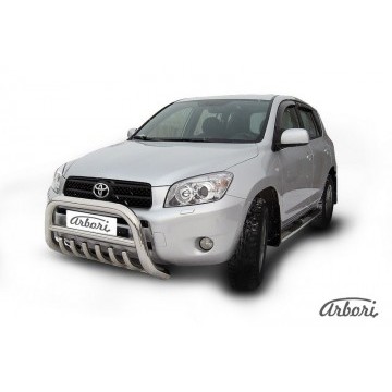 Кенгурятник d76 низкий с защитой картера Arbori нерж. сталь для Toyota RAV4 2006-2010