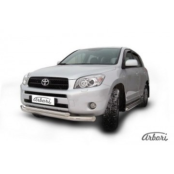 Защита переднего бампера d76+d57 двойная Arbori нерж. сталь для Toyota RAV4 2006-2010