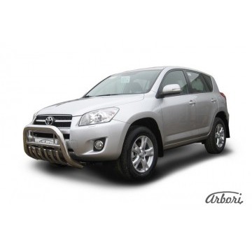Кенгурятник d76 низкий с защитой картера Arbori нерж. сталь для Toyota RAV4 2009-2014