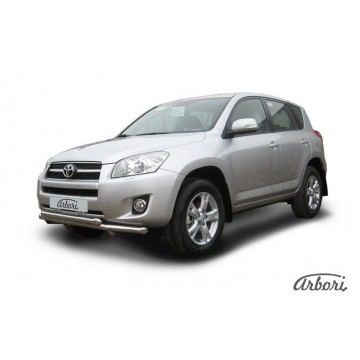 Защита переднего бампера d57+d57 двойная Arbori нерж. сталь для Toyota RAV4 2009-2014