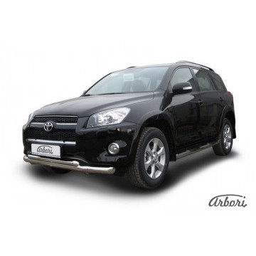 Защита переднего бампера d76+d57 двойная Arbori нерж. сталь для Toyota RAV4 Long 2009-2014