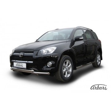 Защита переднего бампера d57+d57 двойная Arbori нерж. сталь для Toyota RAV4 Long 2009-2014