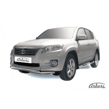 Защита переднего бампера d57+d42 двойная Arbori нерж. сталь для Toyota RAV4 2010-2014