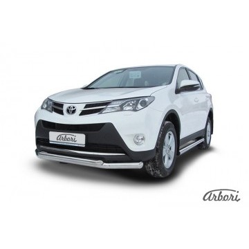 Защита переднего бампера d76+d57 двойная  Arbori нерж. сталь для TOYOTA RAV4 2013-2015