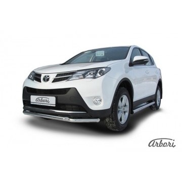 Защита переднего бампера d57+d57 двойная Arbori нерж. сталь для TOYOTA RAV4 2013-2015