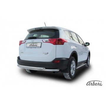 Защита заднего бампера d57+d57 двойная радиусная Arbori нерж. сталь для TOYOTA RAV4 2013-2015