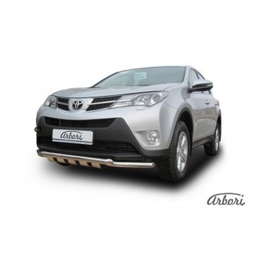 Защита переднего бампера d57+d57 с профильной ЗК Arbori нерж. сталь для TOYOTA RAV4 2013-2015