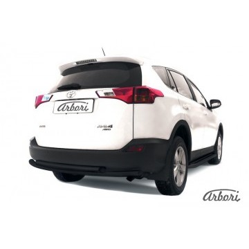 Защита заднего бампера d57+d57 двойная радиусная Arbori черн. для TOYOTA RAV4 2013-2015